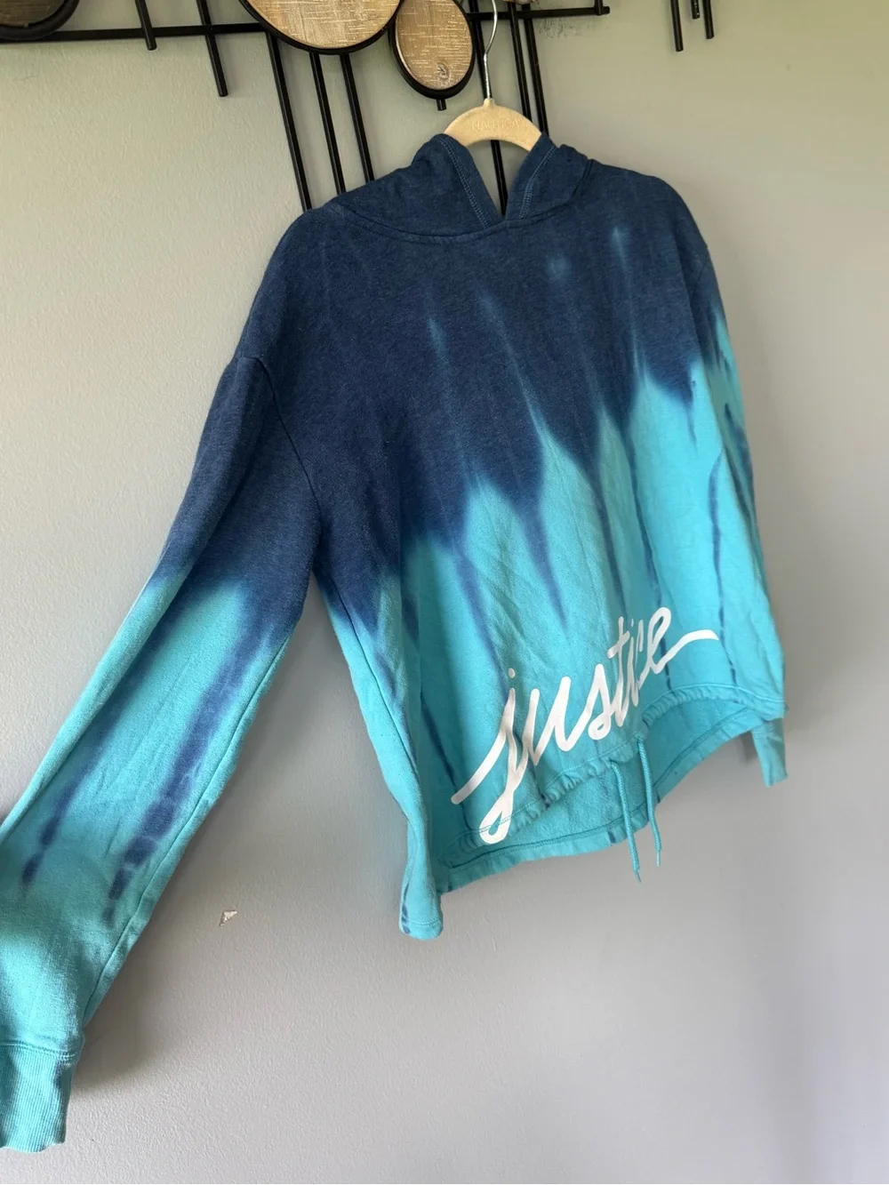Justice Navy to Teal Ombre Tie-Dye Pullover Hoodie size 18/20